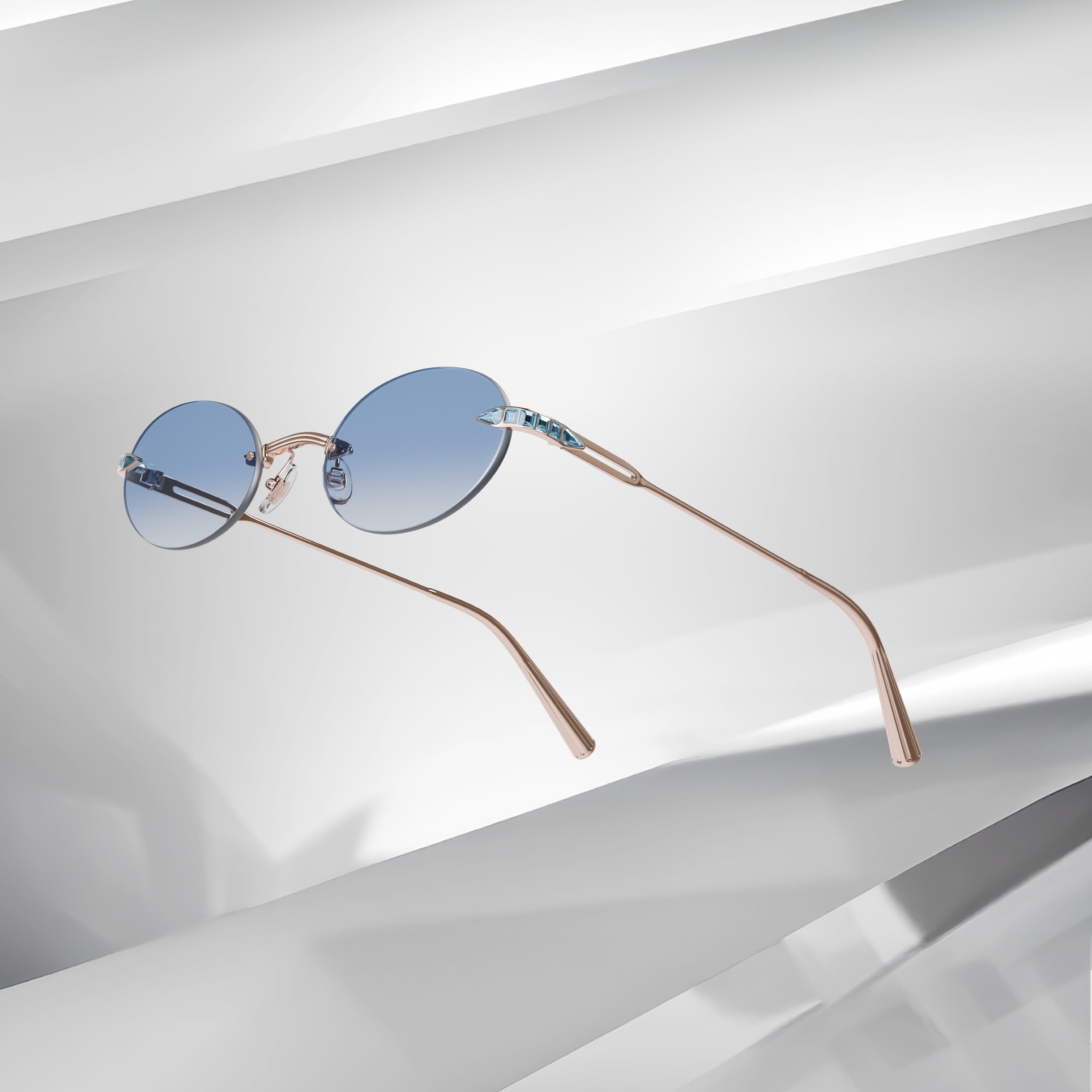 Rose Gold - Aqua Bohemica Crystal - Blue lenses